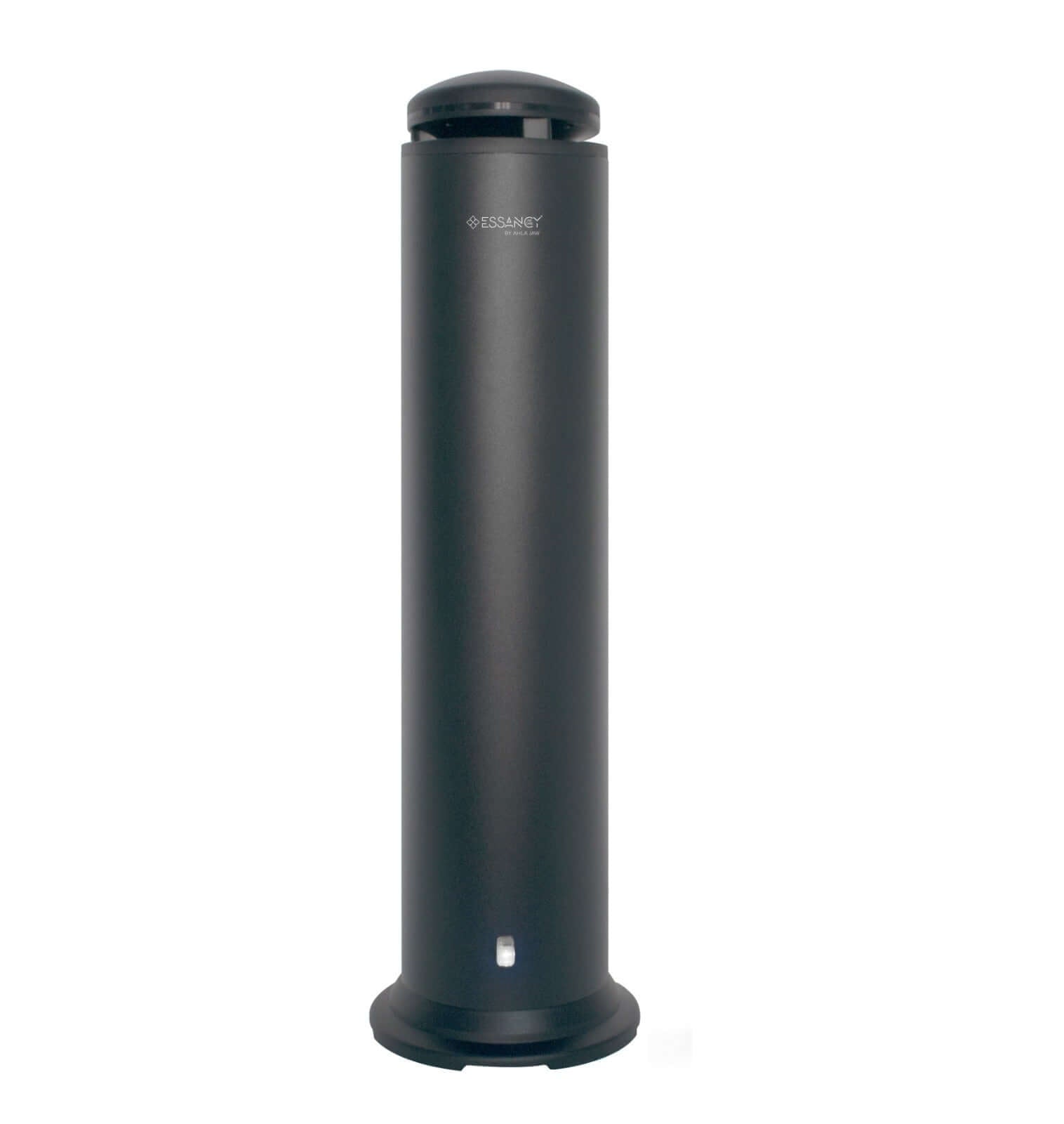 Black cylindrical object with a brand logo on a white background