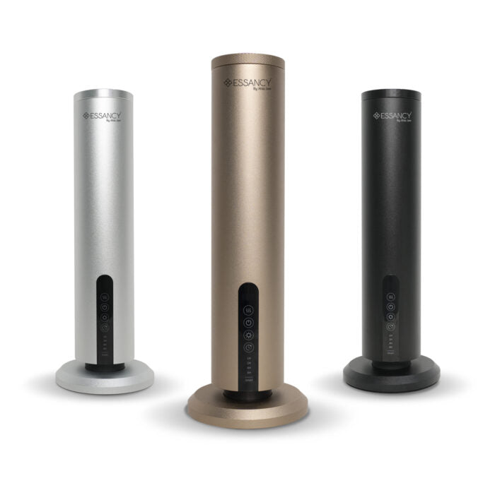 Three cylindrical electronic devices with 'Essancy' branding on a white background
