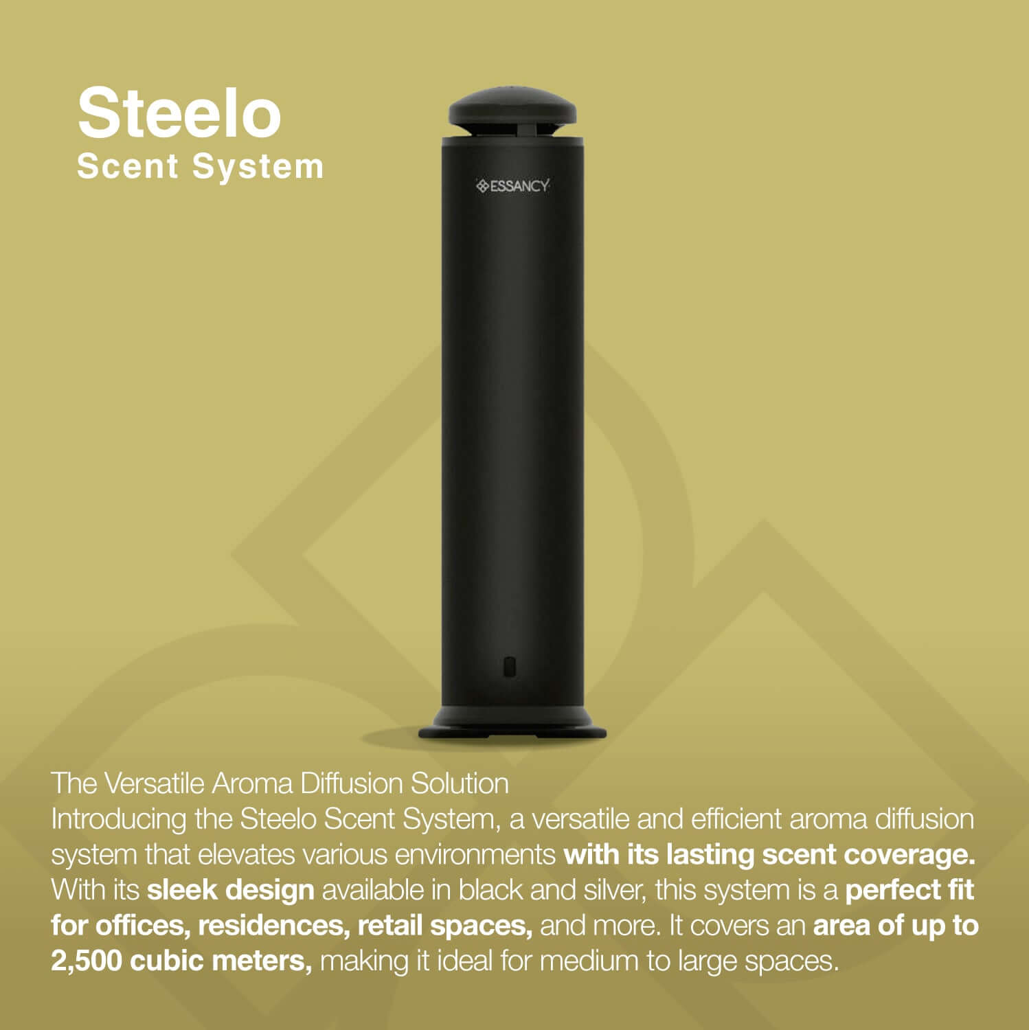 Black Steelo Scent System on a green background with product details.