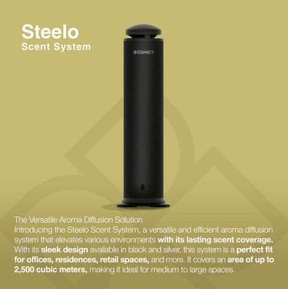 Black Steelo Scent System on a green background with product details.