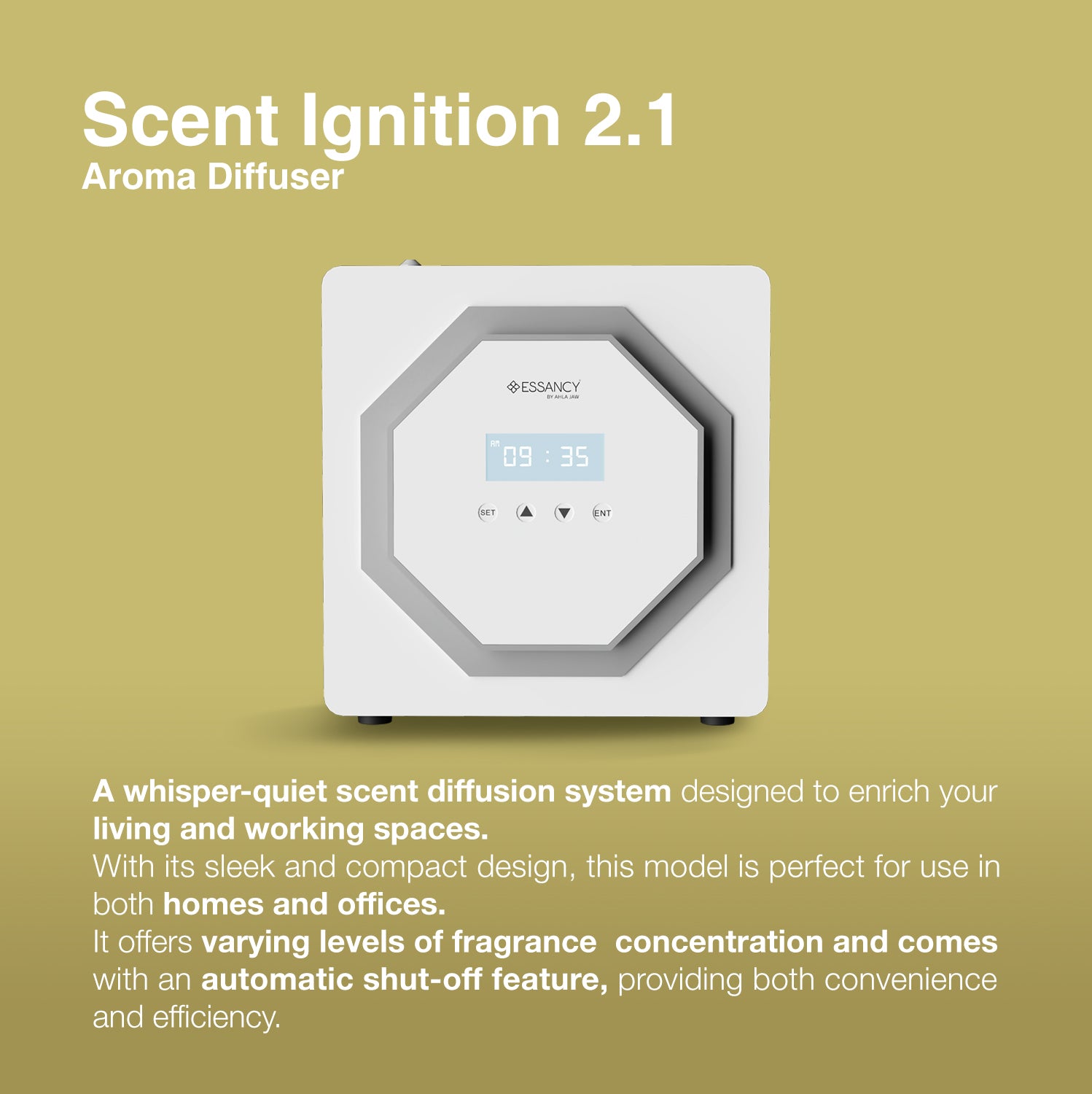 Aroma diffuser with digital display on a green background