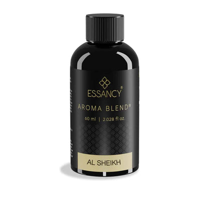 Black bottle of Essancy Aroma Blend Al Sheikh on a white background