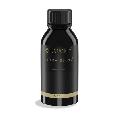 Black bottle of Essancy Aroma Blend Apple on a white background