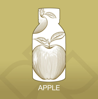 Illustration of an apple with leaves on a gold background