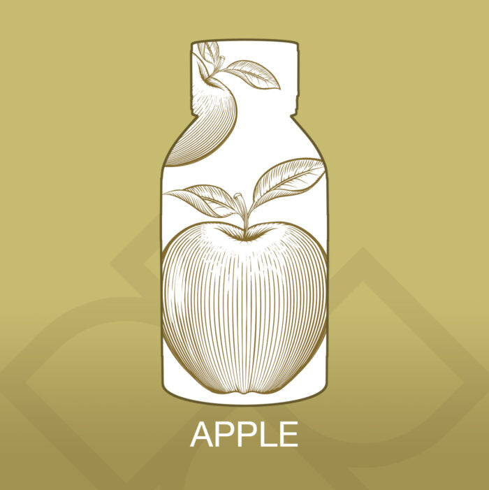 Illustration of an apple with leaves on a gold background