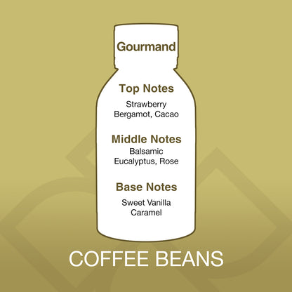 Diagram of a coffee bean with flavor notes on a gold background
