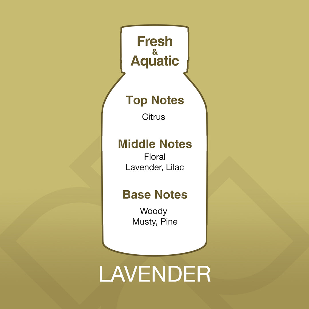 Diagram of a lavender bottle with notes on a gold background