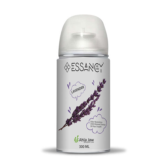 Essancy lavender deodorant spray bottle on a white background