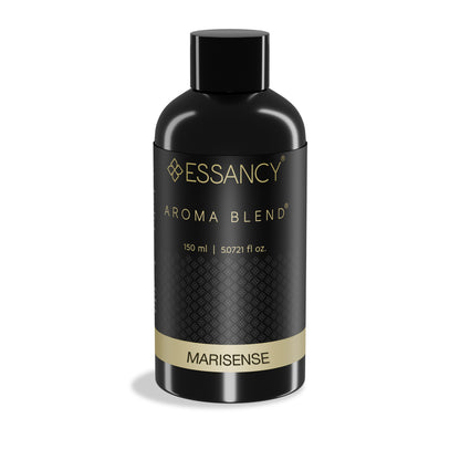 Black bottle of Essancy Aroma Blend Marisense on a white background