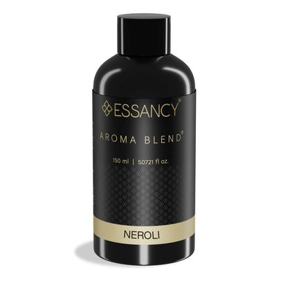 Black bottle of Essancy Aroma Blend Neroli on a white background