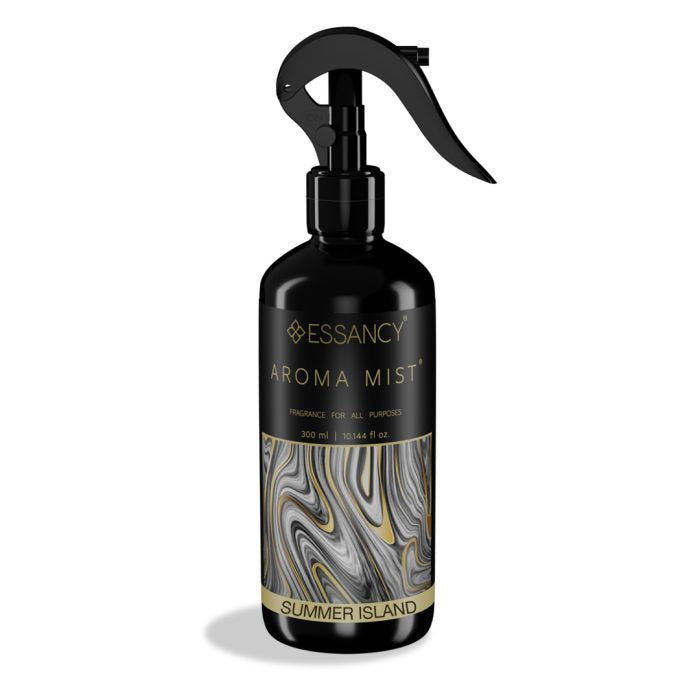 Essancy Aroma Mist bottle with marbled label on a white background