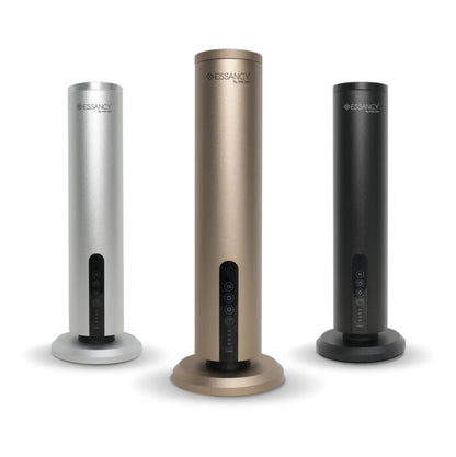 Three cylindrical electronic devices with 'Essancy' branding on a white background