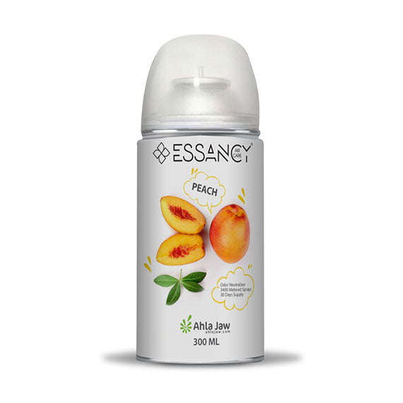 Deodorant bottle with peach flavor on a white background
